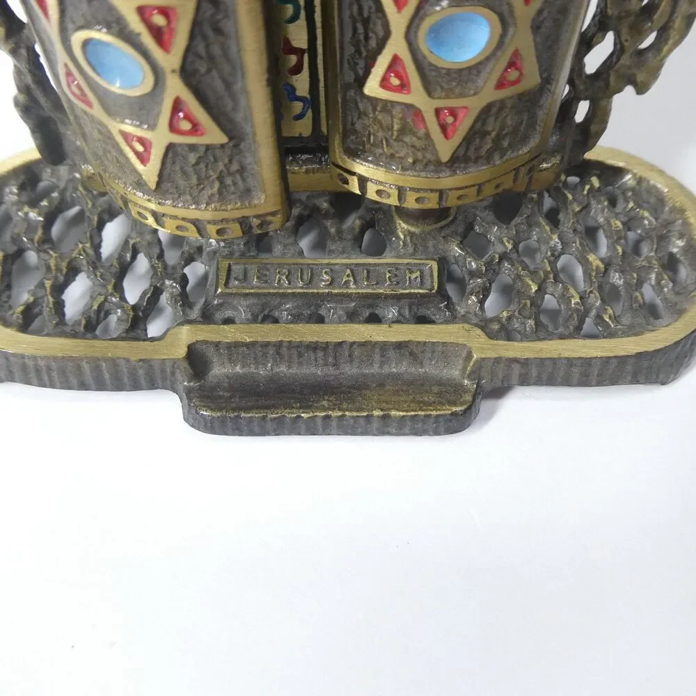 Jewish Brass & Enamel 10 Commandments Statue Vintage Judaica